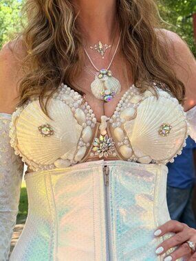 Mermaid Bride Bra Top 36DDD creamy white iridescent rhinestones